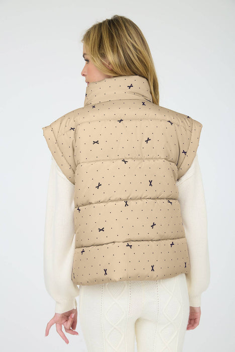 Bow & Polka Dot Pattern Zip-Up Puffer Vest
