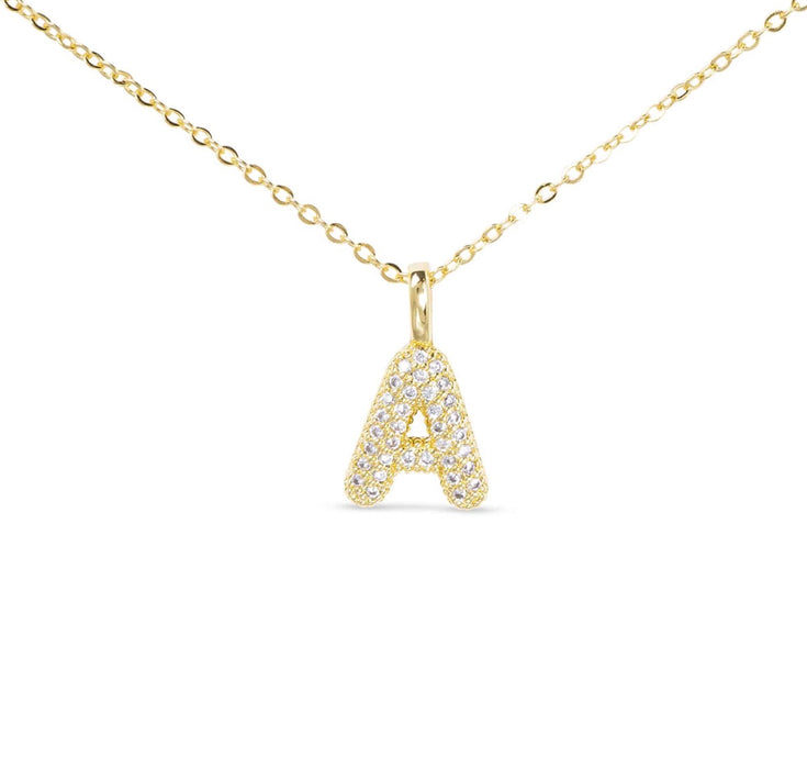 Gold CZ Large Initial Necklace-18 Letters