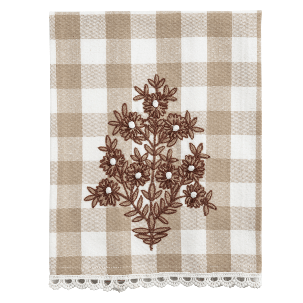 Buffalo Check Embroidered Floral Tea Towel