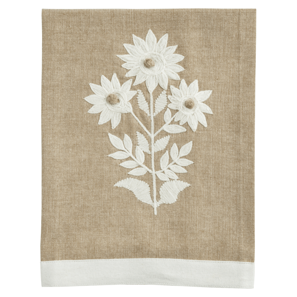 Chambray Embroidered Floral Tea Towel