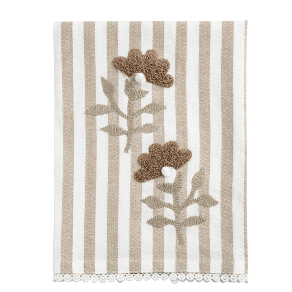 Stripe Embroidered Floral Tea Towel