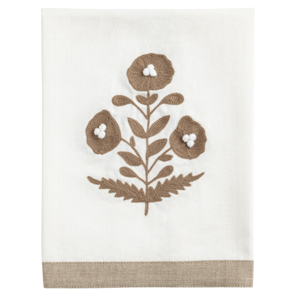 Cream Embroidered Floral Tea Towel