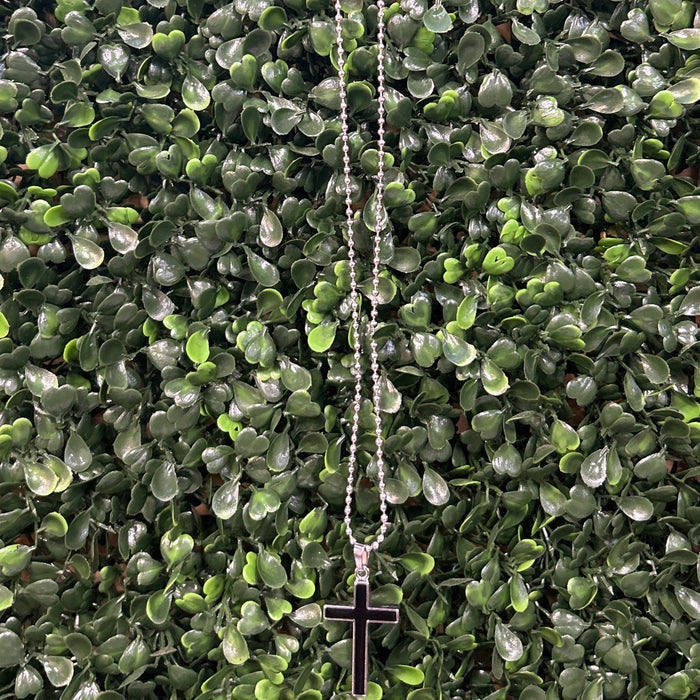 Men's Black and Silver Cross Necklace