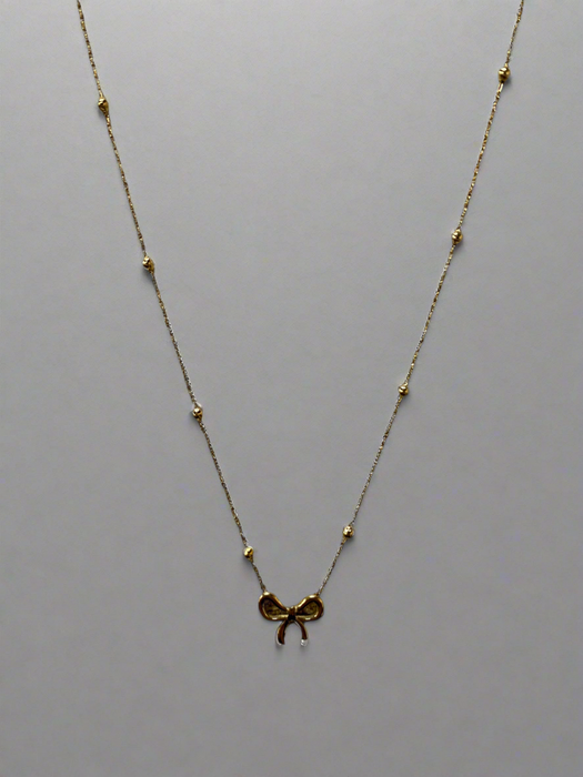 Gold Bow Necklace on Dainty Bead Chain