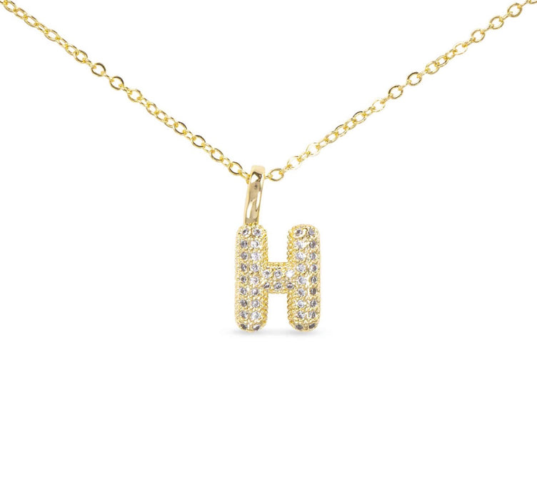 Gold CZ Large Initial Necklace-18 Letters