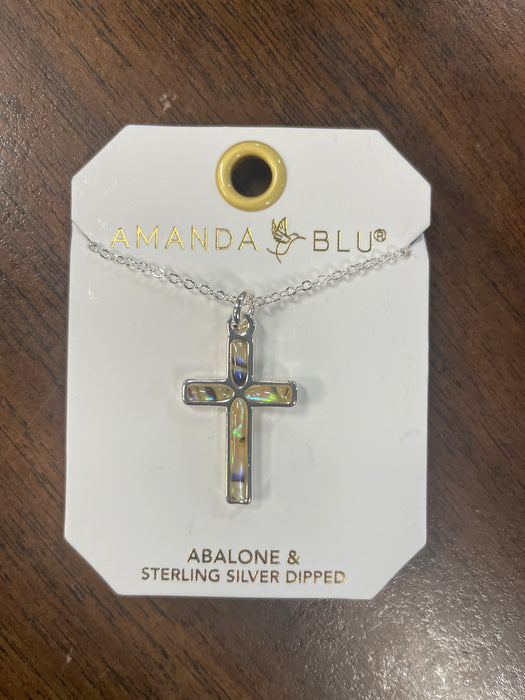 Silver Abalone Tan Cross Necklace