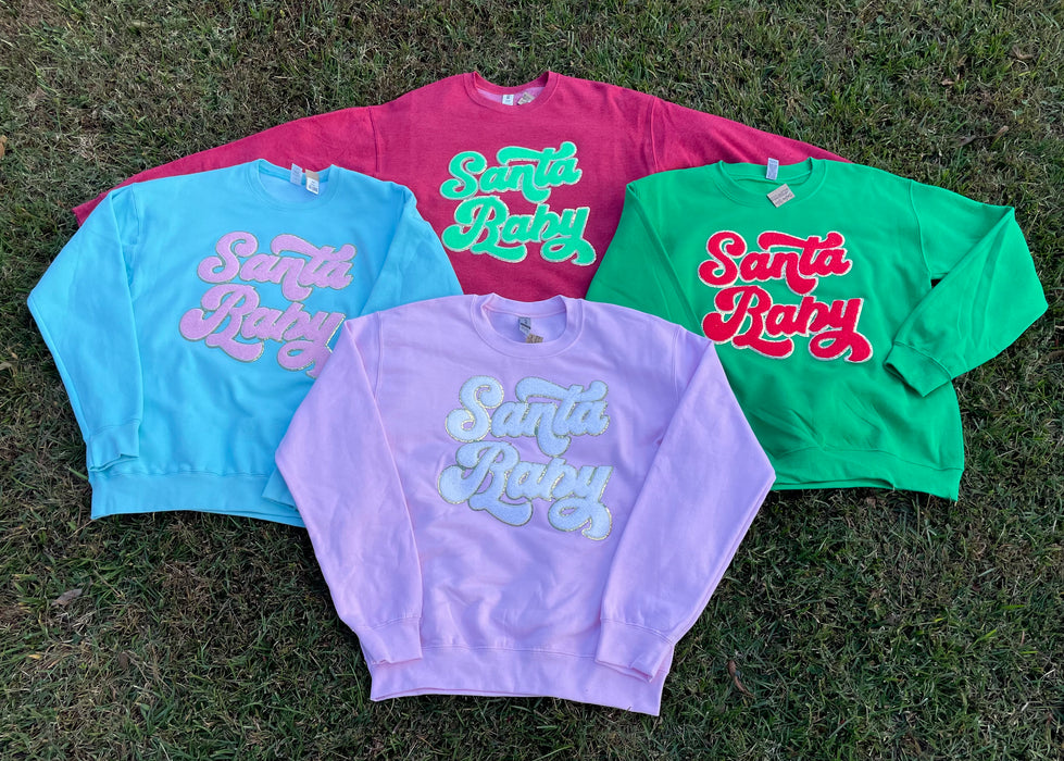 Santa Baby Chenille Patch Sweatshirt - 4 Colors!