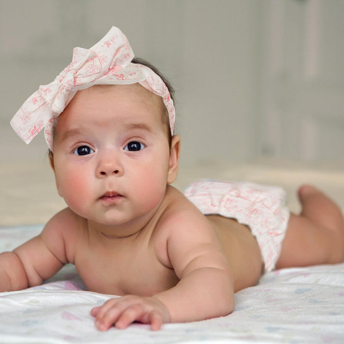Pink Toile Ruffled Diaper Cover & Headband Set- 2 Sizes!