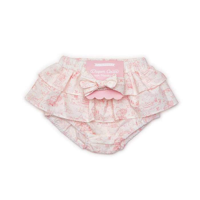Pink Toile Ruffled Diaper Cover & Headband Set- 2 Sizes!