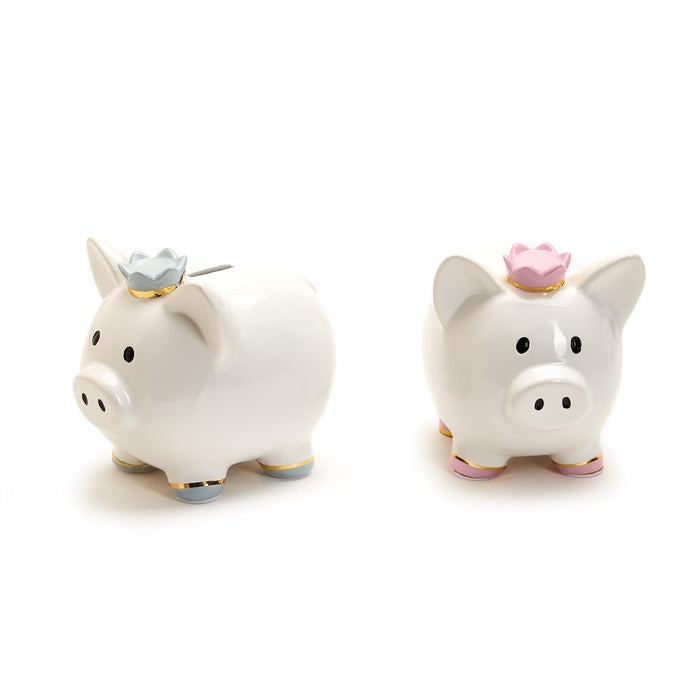 Piggy Bank with Crown & Gold Accent- 2 Colors Available!