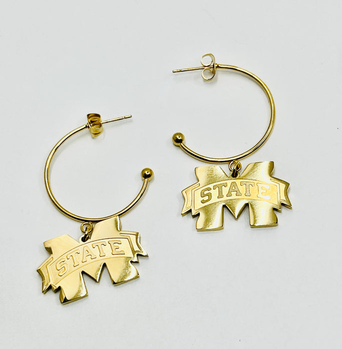 Mississippi State Logo Gold Hoop Earrings