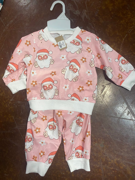 Pink Groovy Santa 2 Piece Outfit for Girls.  6-9 Months through 2-3 Years