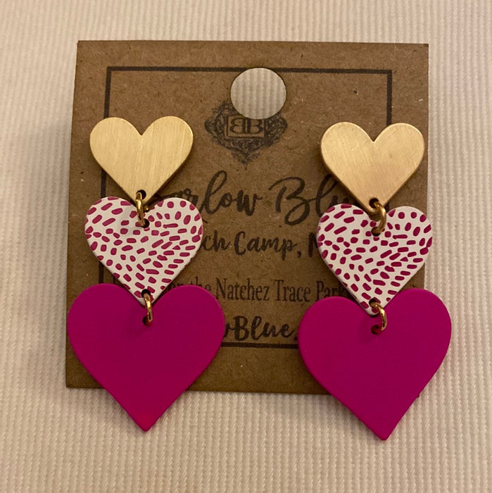 Pink & Gold Stacked Heart Earrings