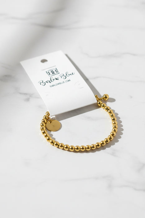 Engravable Circle Beaded Bracelet with Adjustable Length- Available in Gold and Silver