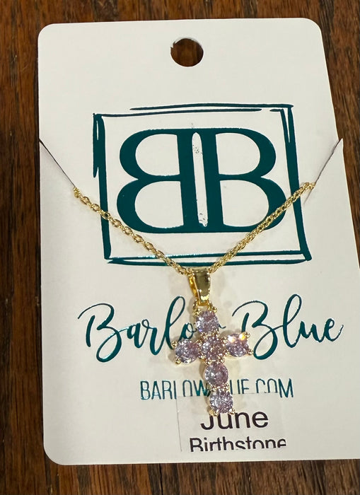 Birthstone CZ Cross Necklace.  Available in Gold or Silver.  Adjustable slide Necklace.