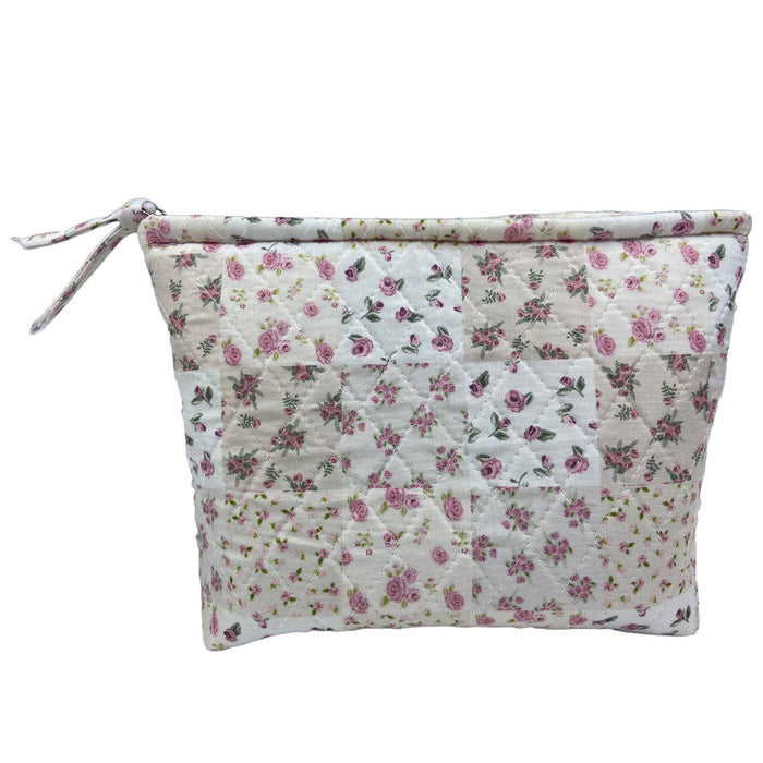 Rose Floral Patchwork Quilted Cosmetic Bag