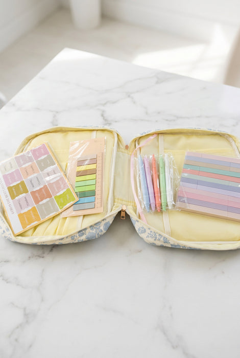 Blue Floral Bible Cover with Bible Tabs, Sticky Notes, Pens, & Highlighters