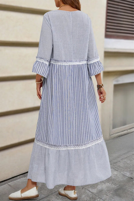 Sky Blue Stripe Patchwork Dress