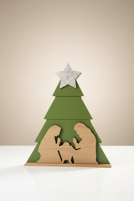 Green Wood Tabletop Nativity Tree