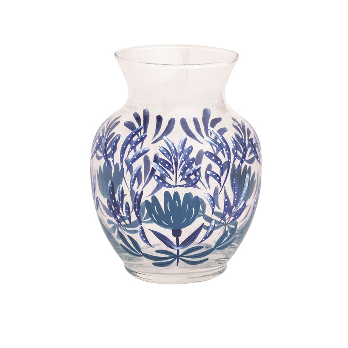 Floral Flourish Blue Glass Vase