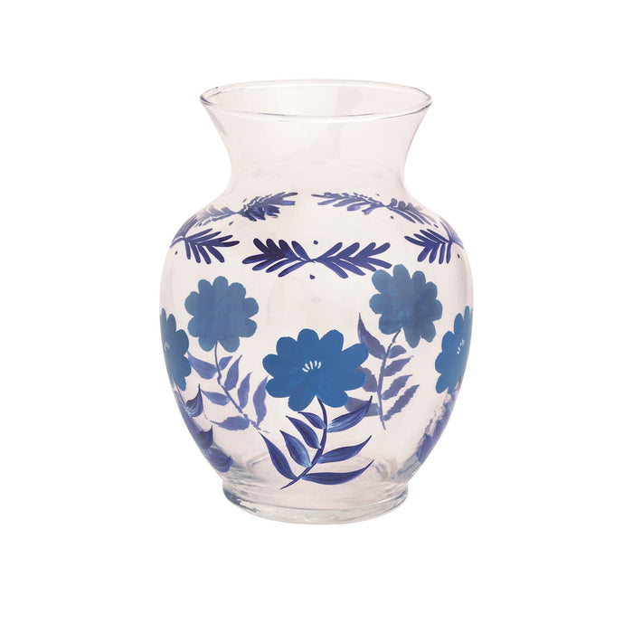 Flower Stem Blue Glass Vase