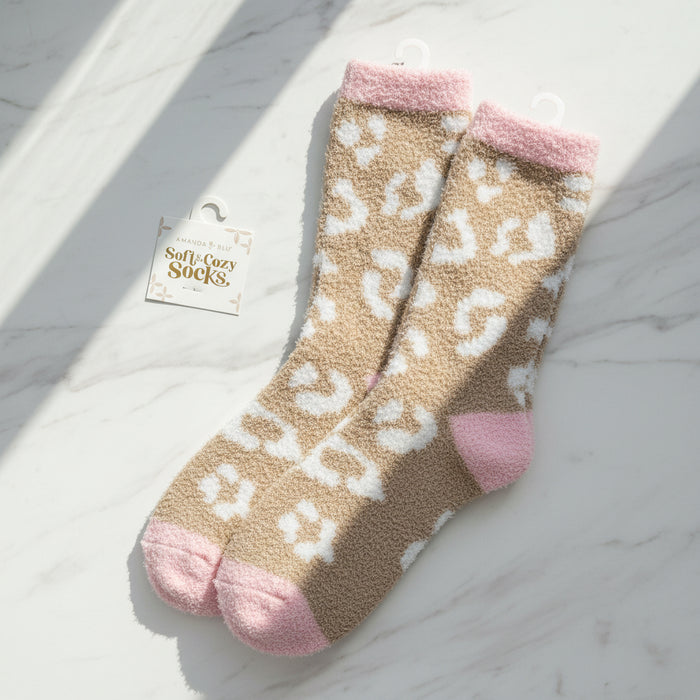 Soft and Cozy Taupe Leopard Socks