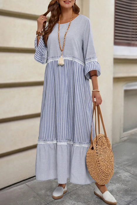 Sky Blue Stripe Patchwork Dress
