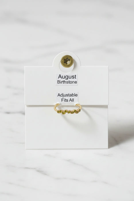 Birthstone Square Stone on Gold Band Ring- Adjustable Fits All