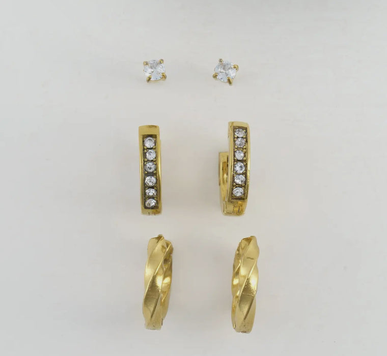 Waterproof Gold Pave Hoop Trio Earrings