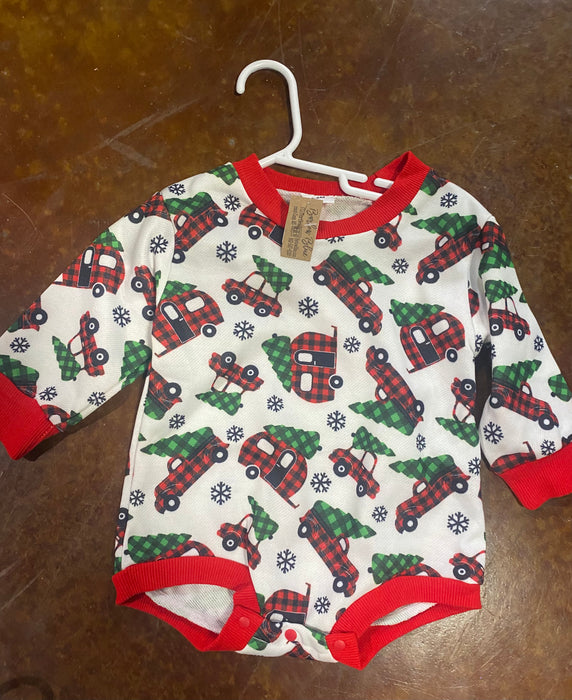 Clark Christmas Car with Trees Onesie Bubble for Boys & Girls.  3-6 Months through 9-12 Months.