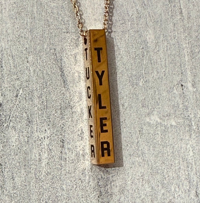 4 Sided Vertical Bar Necklace.  Custom Names or Text Included. ROSE GOLD only $15.