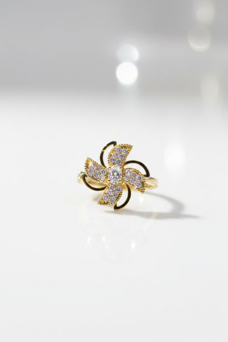 Gold & Crystal Windmill Adjustable Fidget Ring
