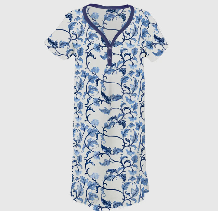 Blu Acanthus Leaf Henley Night Dress