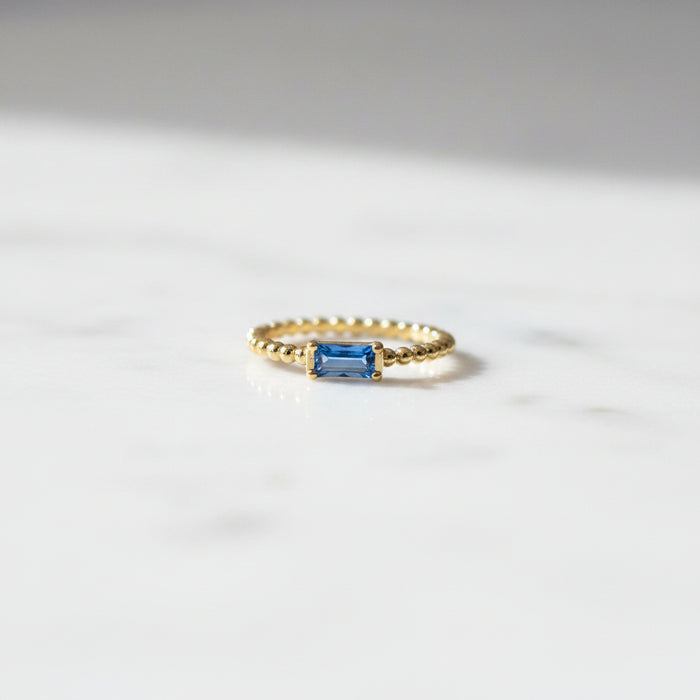 Birthstone Square Stone on Gold Band- Adjustable Fits All