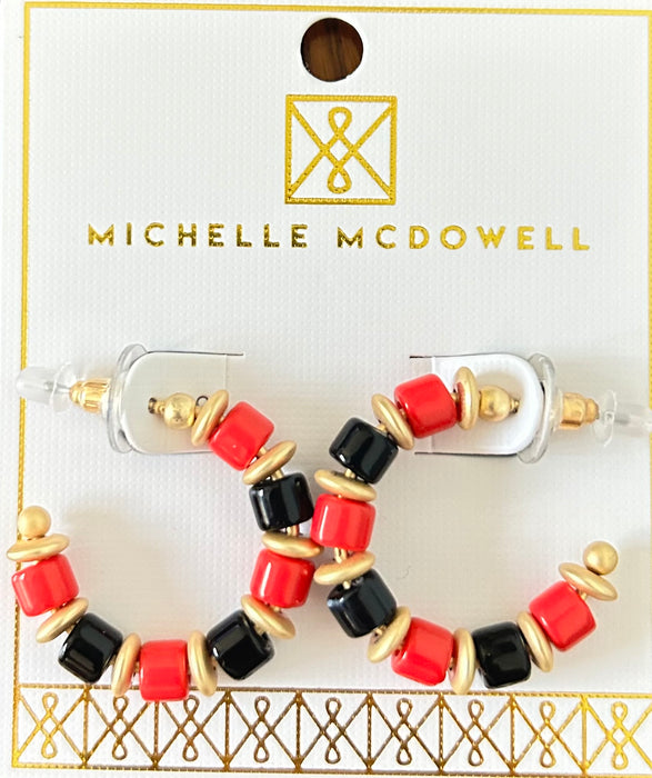 Red, Black, & Gold Beaded Cara Hoops- Perfect For Game Day To Show Your School Spirit!!