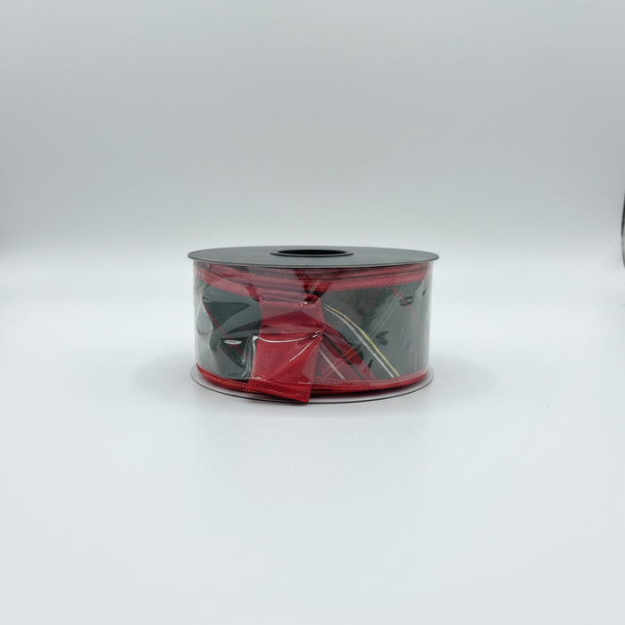 Traditions Plaid Double Sided Fused Metallic Red John Mark Ribbon: 2.5in wide x 10yd