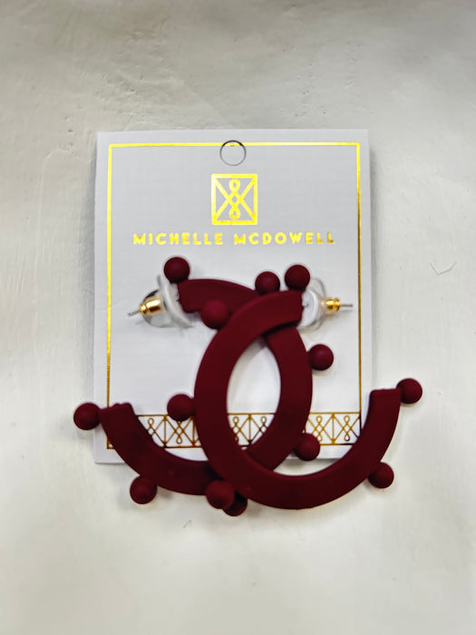 Maroon Astrid Hoops with Beads- Perfect For Game Day To Show Your School Spirit!!