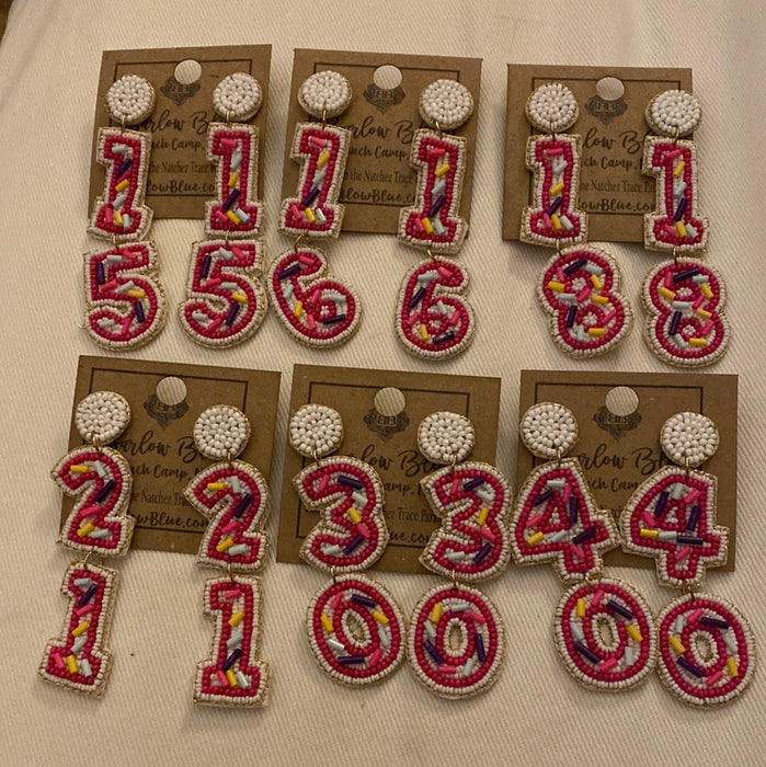 Beaded Birthday Number Earrings -6 Styles