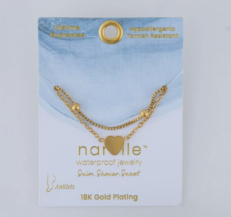Waterproof Gold Multi Row Heart Anklet