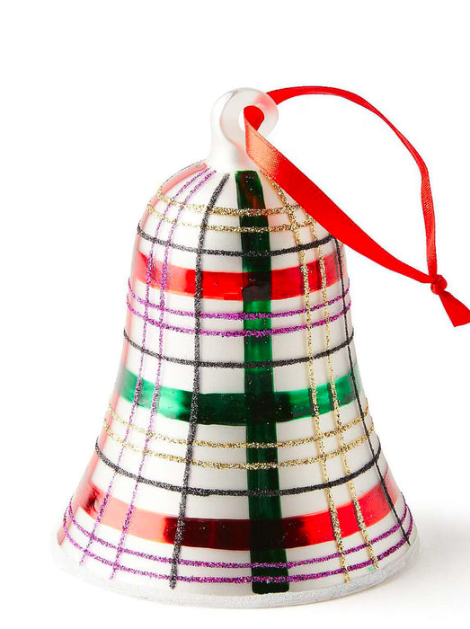 5" Christmas Plaid Bell Vintage Glass Ornament