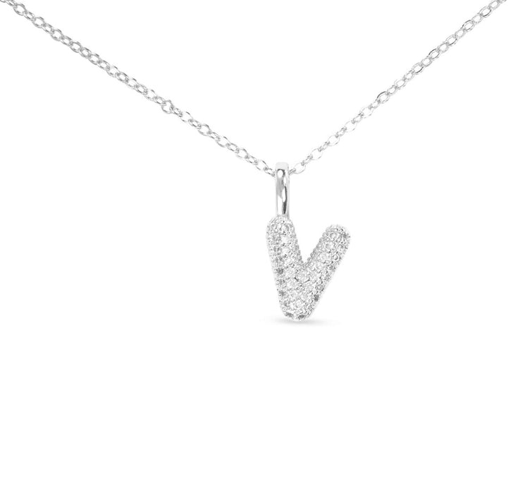 Silver CZ Large Initial Necklace-18 Letters