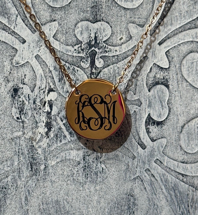 Round Disc Split Chain Dainty Monogram Necklace.  Rose Gold $10