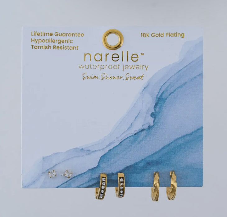 Waterproof Gold Pave Hoop Trio Earrings