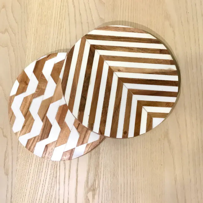 Geometric Bone & Wood Trays- Used as a hot plate