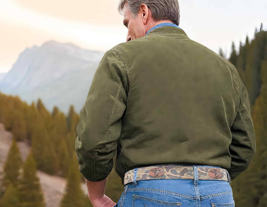 Buck Old School Camo Leather Belt- Available in 6 Sizes!