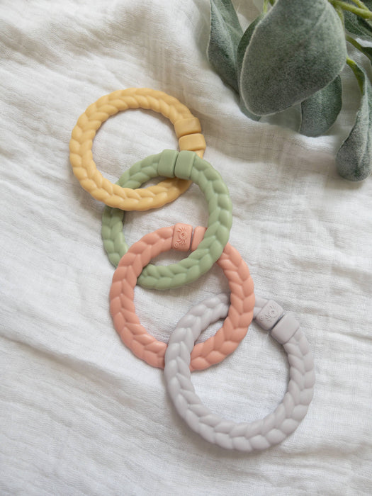 Bitzy Bespoke Itzy Rings™ Linking Ring Set: Muted Rainbow Color.  Use as a teether, toy, or to attach things to a stroller.