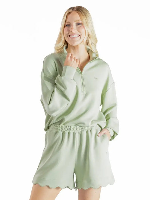 Simply Southern Scalloped Pullover.  Has a Small Embroidered Bow Detail.  So Soft!  Available in Blush & Sage Colors