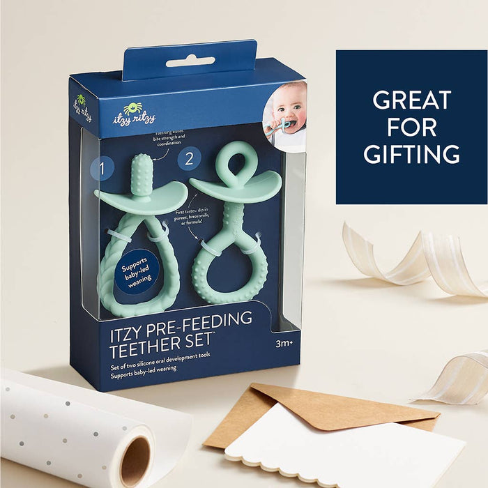 Itzy Pre-Feeding Teether Set™.  Use as a teether or to introduce self feeding.