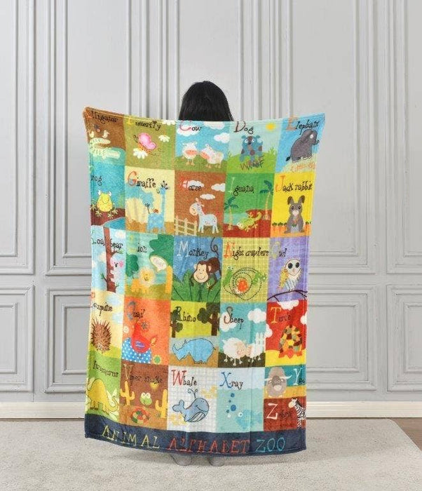 Animal Alphabet Plush Toddler Throw Blanket.
