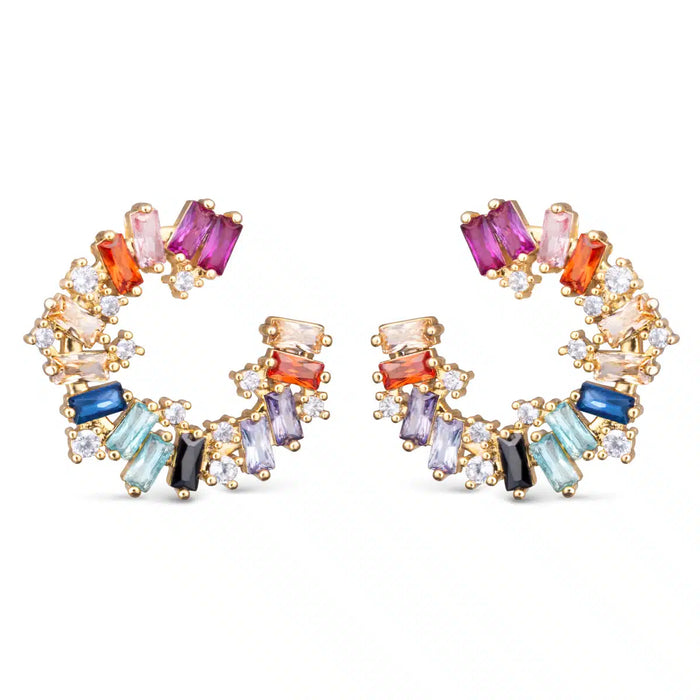 Multi-Color CZ Open Circle Earrings - Gold